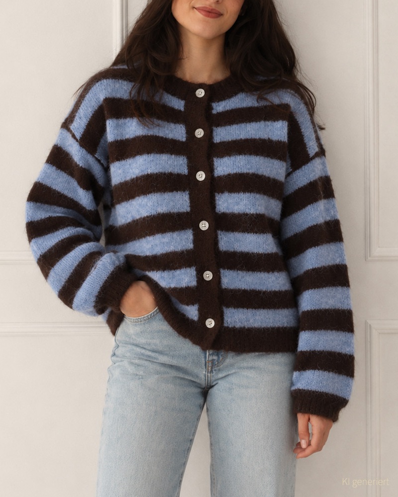 Strickjacke gestreift in Blau-Braun